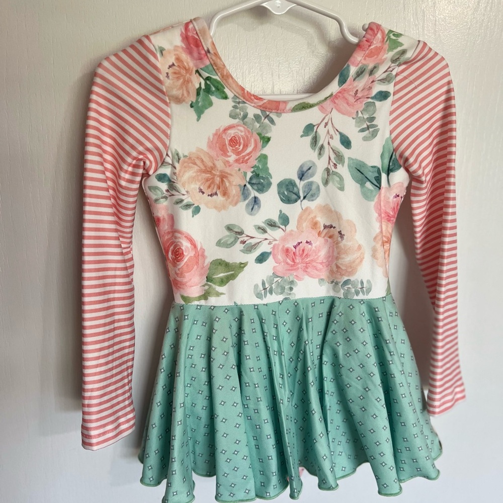 Floral and Striped Long Sleeve Dress